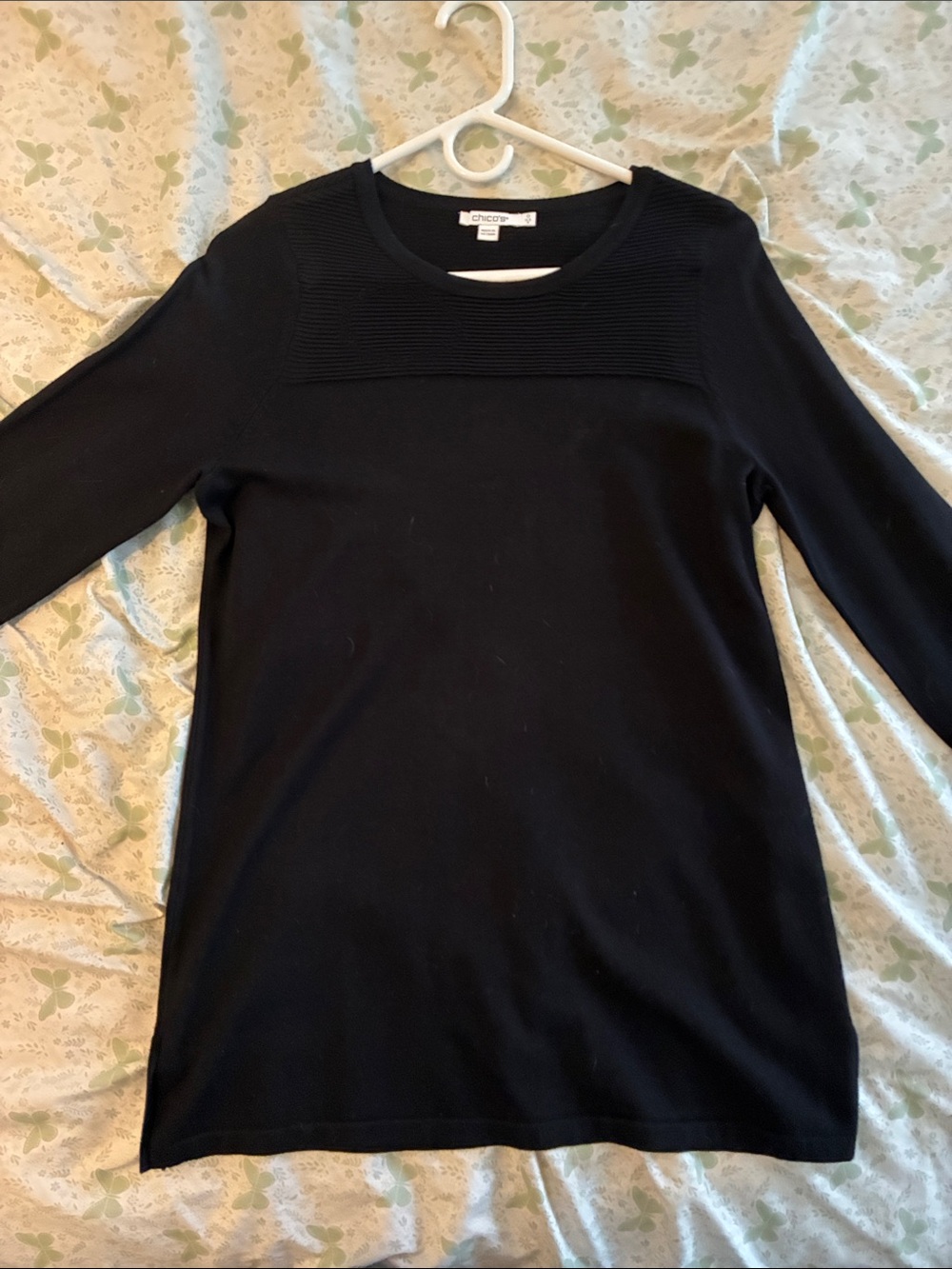 Chico's Black Ribbed-Yoke Crew Neck Sweater Chico’s size 0